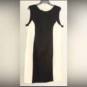 Talbots Dress Women’s 16 White Black Colorblock Sheath Sleeveless Lined Stretch